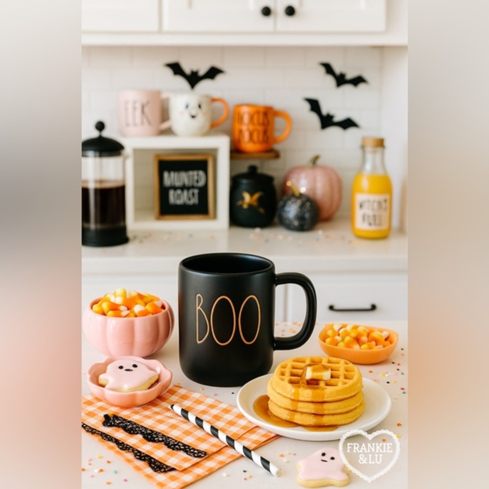 Rae Dunn BOO Mug Black Orange Halloween Coffee Cup Artisan Collection